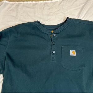 Carhartt Henley Shirt 3XL Tall Green Teal Long Sleeve Workwear Pocket